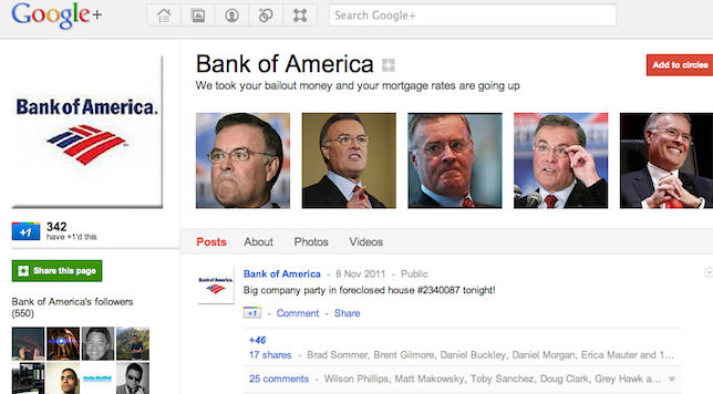Bank of America Fake Google+ Account