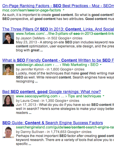 Screenshot for the search "Good SEO Content" 