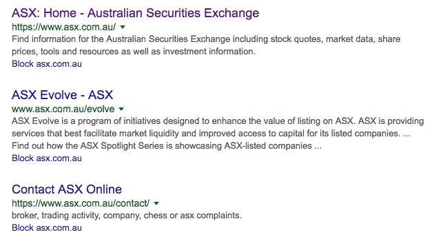 ASX Index Errors - Google Search Results