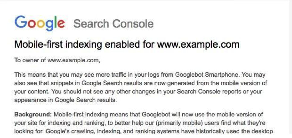 Google's mobile indexing notifcations